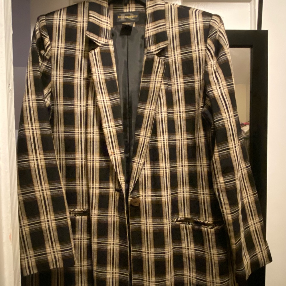 Vintage Requirements Linen Blend Plaid Blazer Size 14